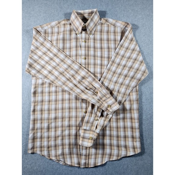 Wrangler Other - Wrangler Men's Western Dress Shirt, Size M, Tan Plaid, Button Down, Long Sleeve
